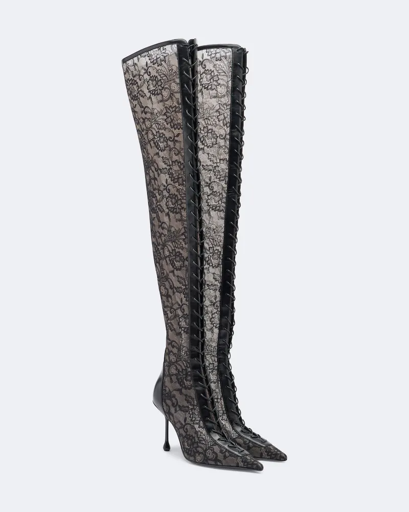Jimmy Choo Overknee-Stiefel Scarlett aus Spitze Schwarz