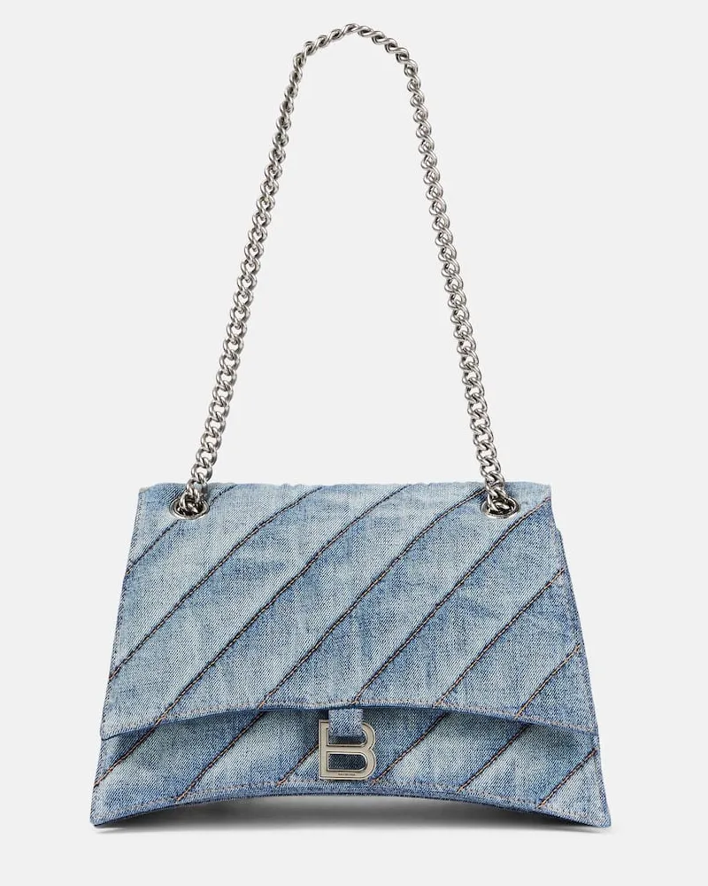 Balenciaga Schultertasche Crush Medium aus Denim Blau