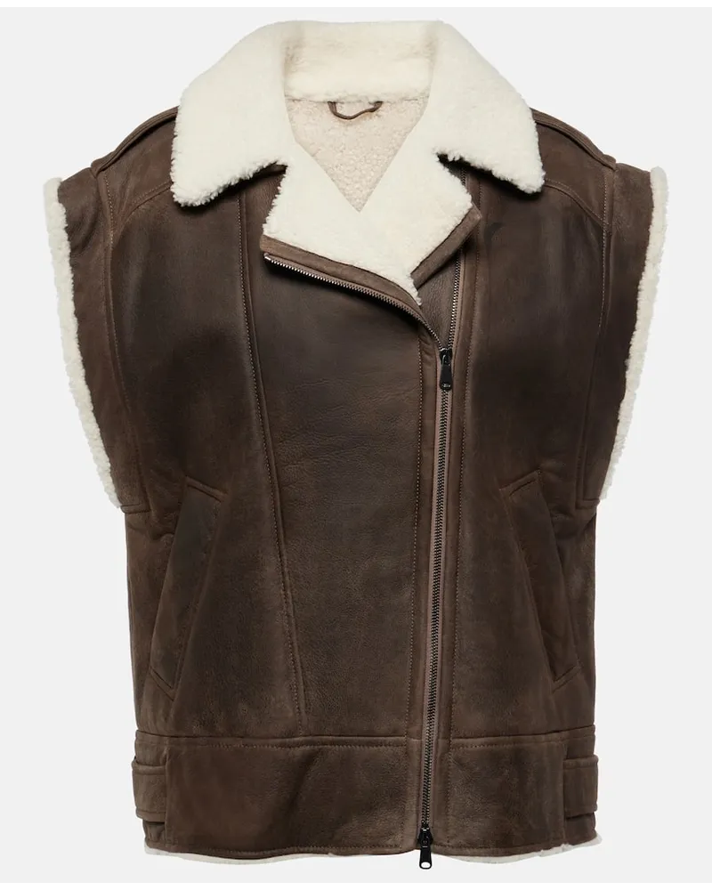 Brunello Cucinelli Weste aus Leder mit Shearling Nude