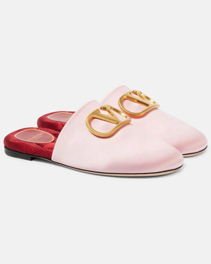Valentino Garavani Slippers VLogo Signature aus Satin Rosa