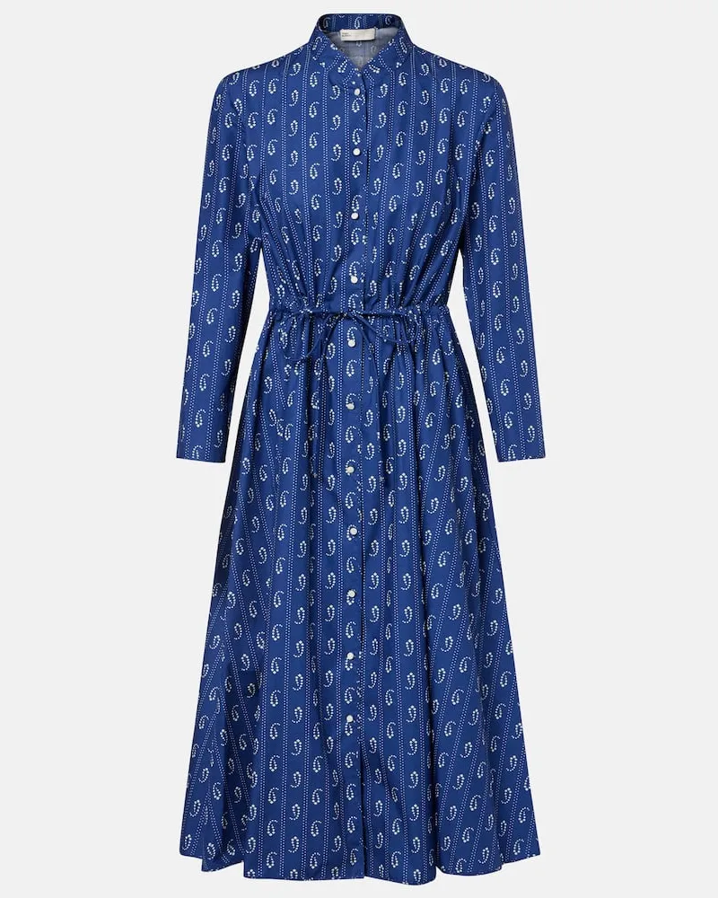 Tory Burch Bedrucktes Hemdblusenkleid aus Baumwolle Blau
