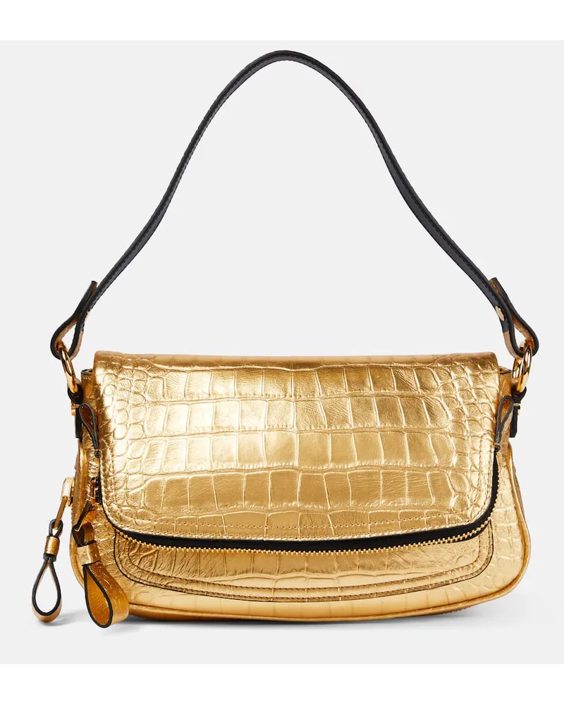 Tom Ford Schultertasche Jennifer Small aus Metallic-Leder Gold