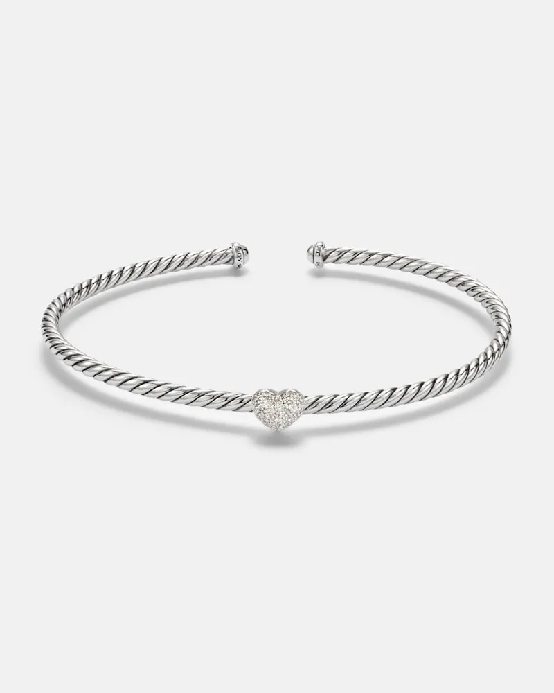 David Yurman Armreif Cable Flex® Heart Micro aus Sterlingsilber mit Diamanten Silber