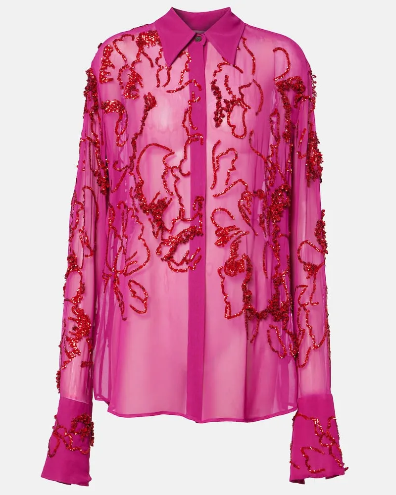 Dries van Noten Bluse aus Chiffon mit Pailletten Pink