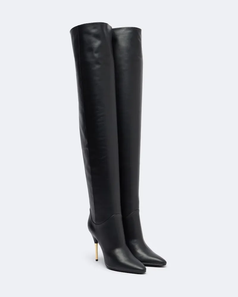 Valentino Garavani Overknee-Stiefel VLogo aus Leder Schwarz