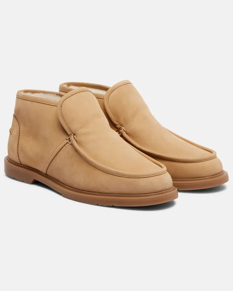 Yves Salomon Ankle Boots aus Veloursleder mit Shearling Beige