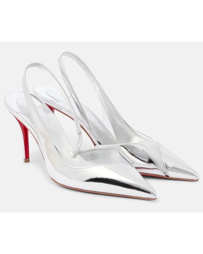 Christian Louboutin Slingback-Pumps Posticha 80 aus Metallic-Leder Silber