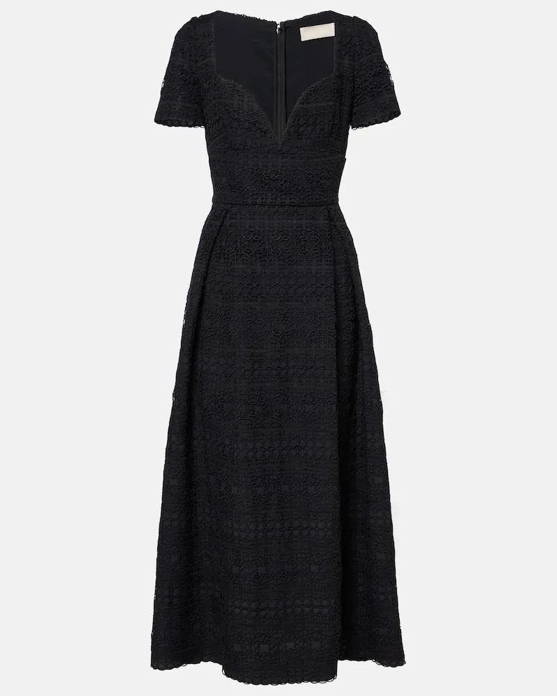 Elie Saab Midikleid aus Makramee Schwarz