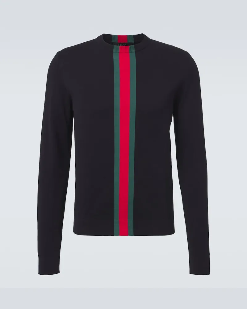Gucci Pullover Web Stripe aus Baumwolle Blau