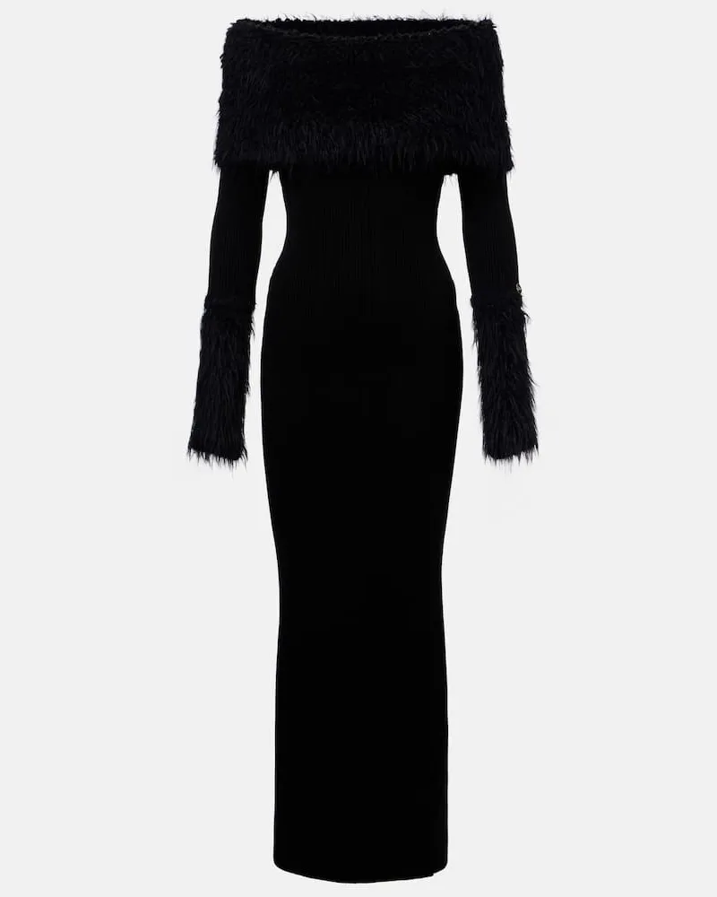 Jean Paul Gaultier Maxikleid aus Rippstrick mit Faux Fur Schwarz