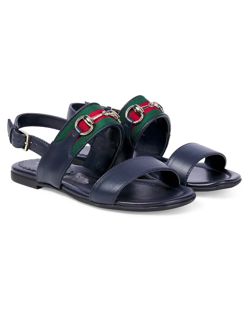 Gucci Sandalen Horsebit Web Stripe aus Leder Blau