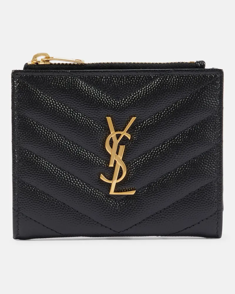 Saint Laurent Portemonnaie Cassandre aus Leder Schwarz