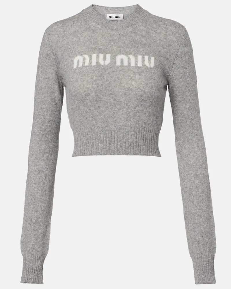 Miu Miu Cropped-Pullover aus Wolle und Kaschmir Grau