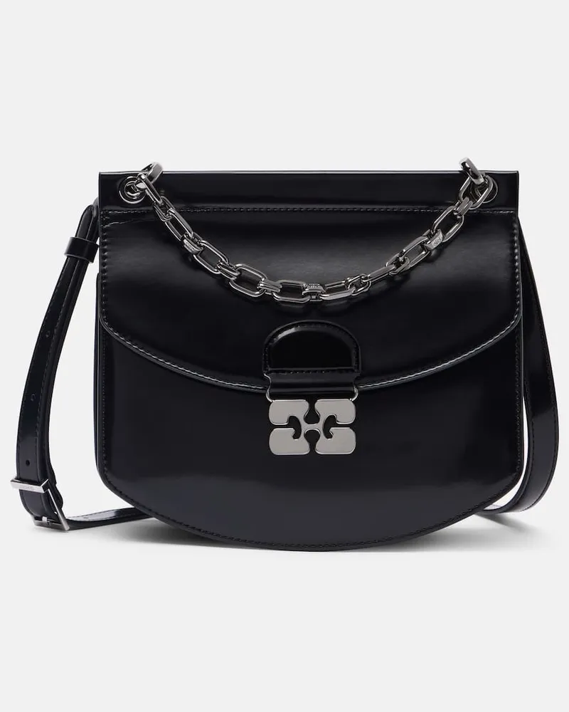 Ganni Schultertasche Apo-G Small aus Lederimitat Schwarz