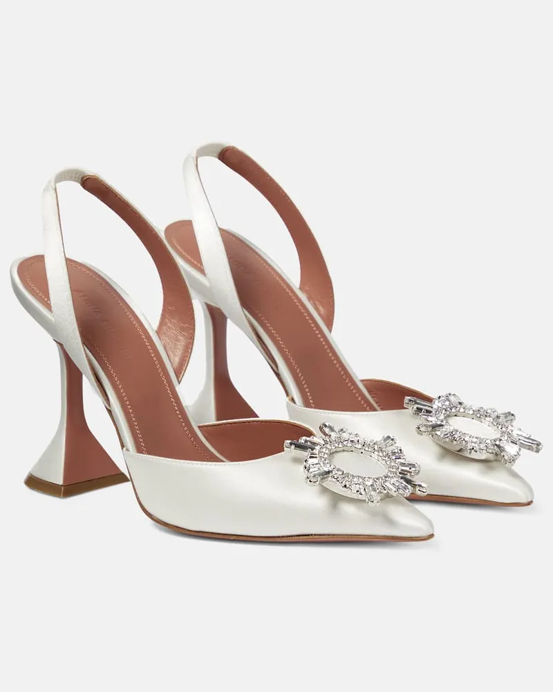 Amina Muaddi Verzierte Slingback-Pumps Begum aus Satin Weiß