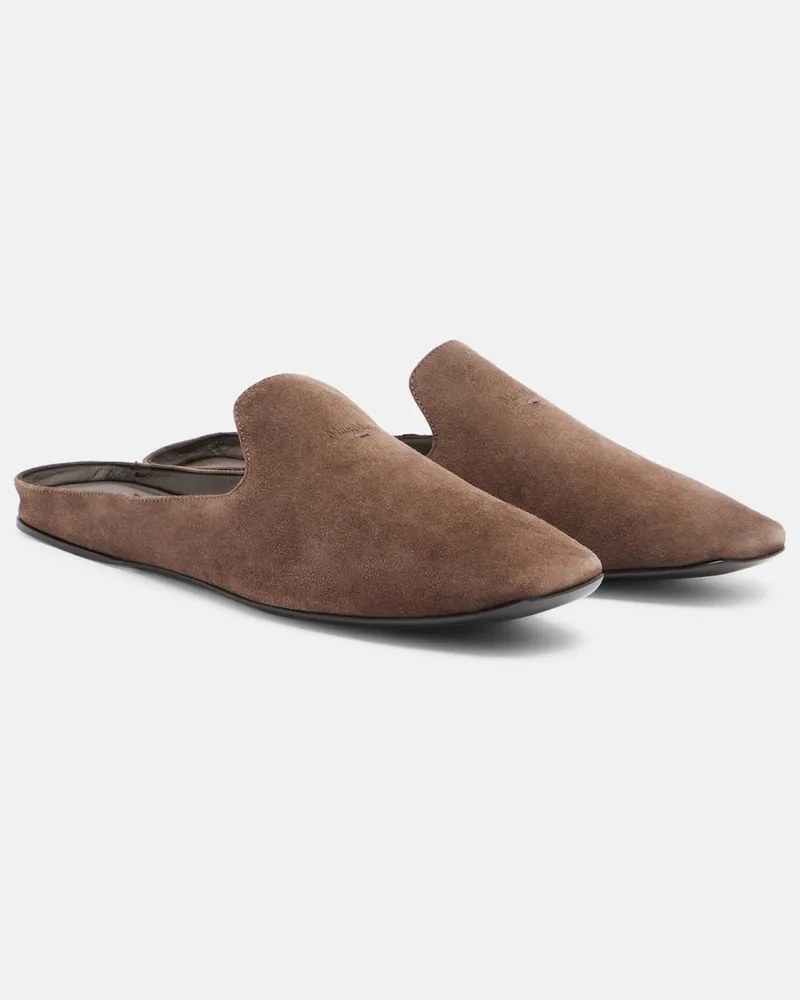 Max Mara Slippers aus Veloursleder Braun
