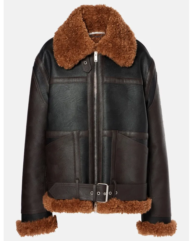 Stella McCartney Lederjacke mit Faux Shearling Schwarz