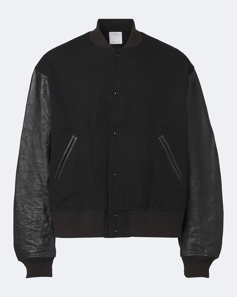 Visvim Collegejacke aus Wolle, Leinen und Leder Schwarz
