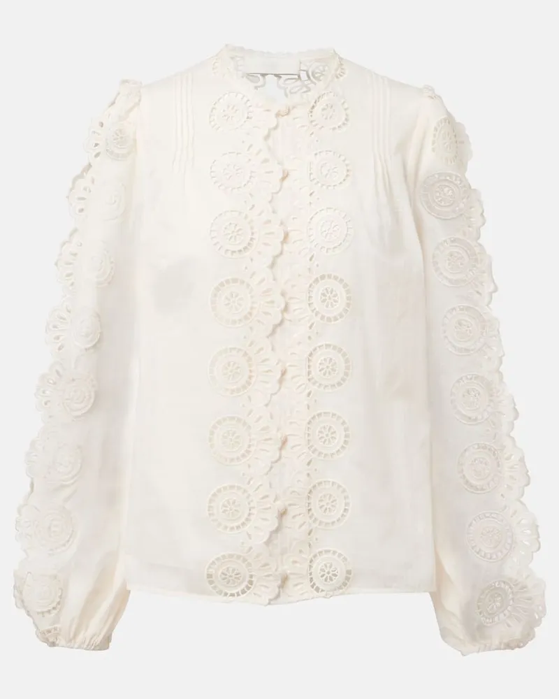 Zimmermann Bestickte Bluse Lucky aus Baumwolle Weiß