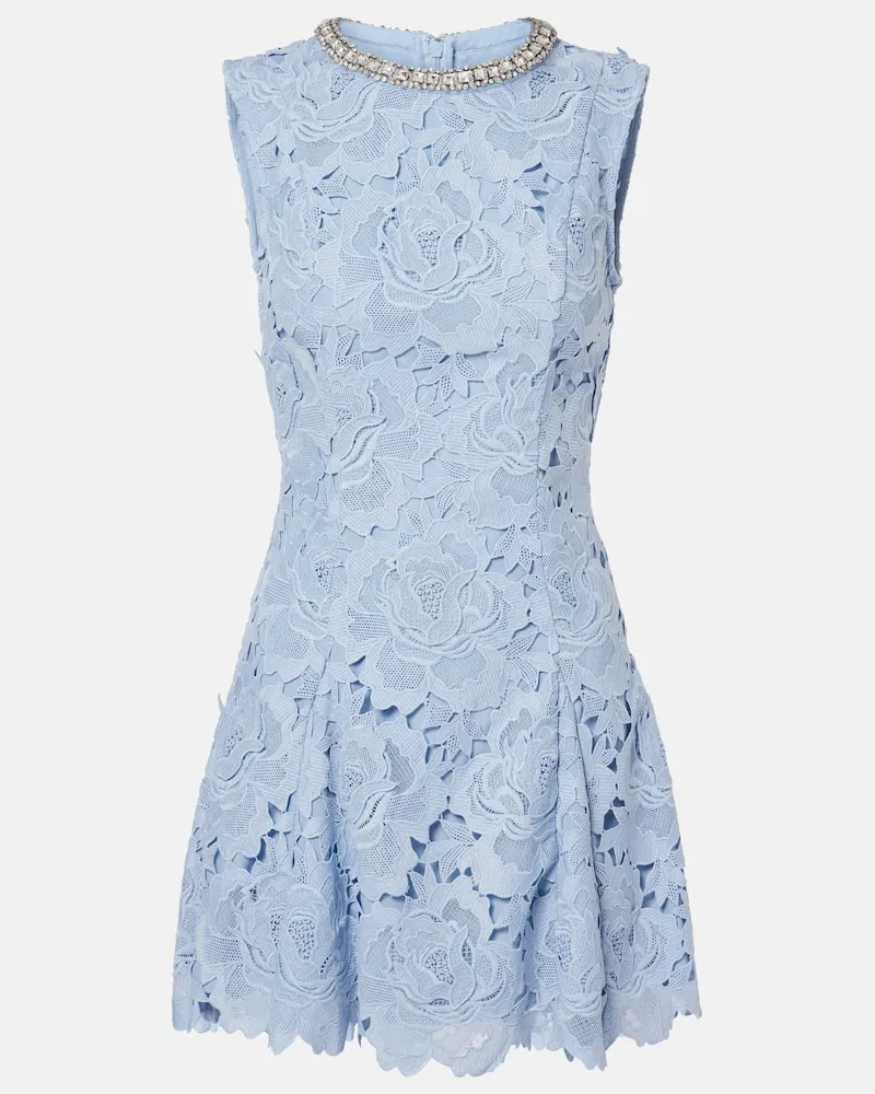 Self-Portrait Verziertes Minikleid aus Spitze Blau