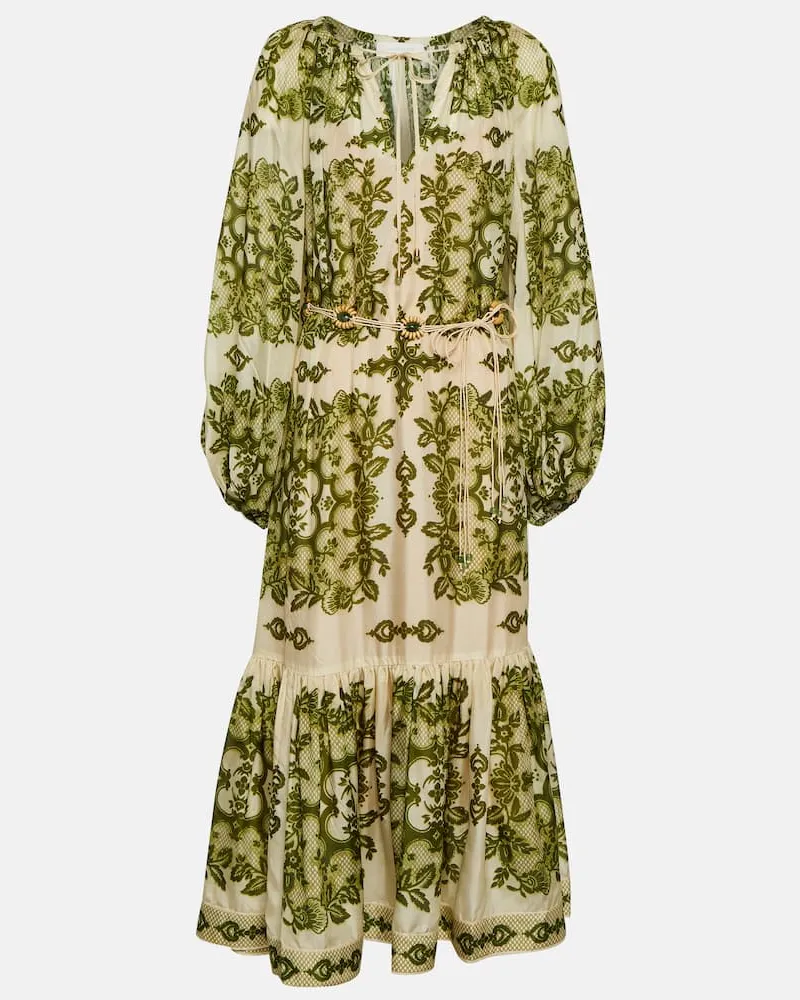 Zimmermann Midikleid Raie aus Seide Grã¼n