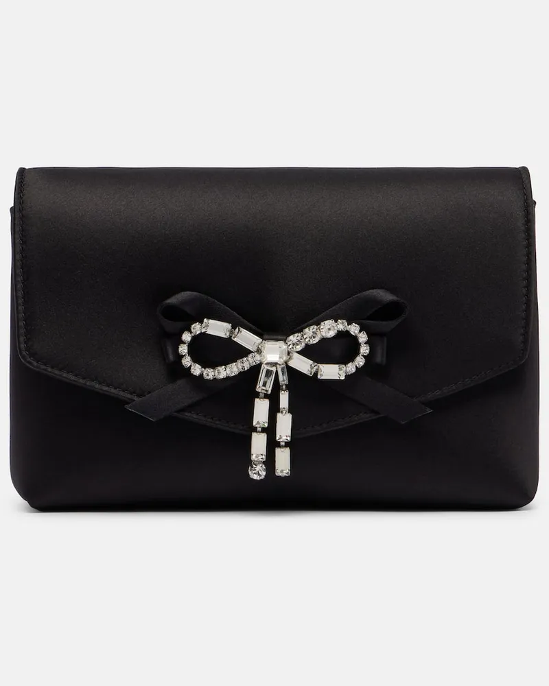 Jimmy Choo Clutch Soft Bow Mini aus Satin mit Kristallen Schwarz