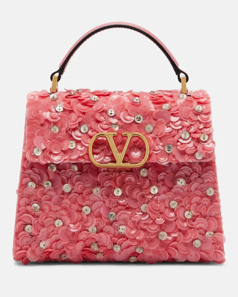 Valentino Garavani Verzierte Henkeltasche VSling Mini aus Satin Rosa