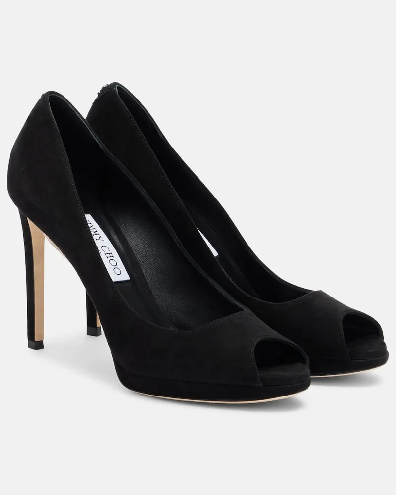 Jimmy Choo Peeptoe-Pumps Riya aus Veloursleder Schwarz