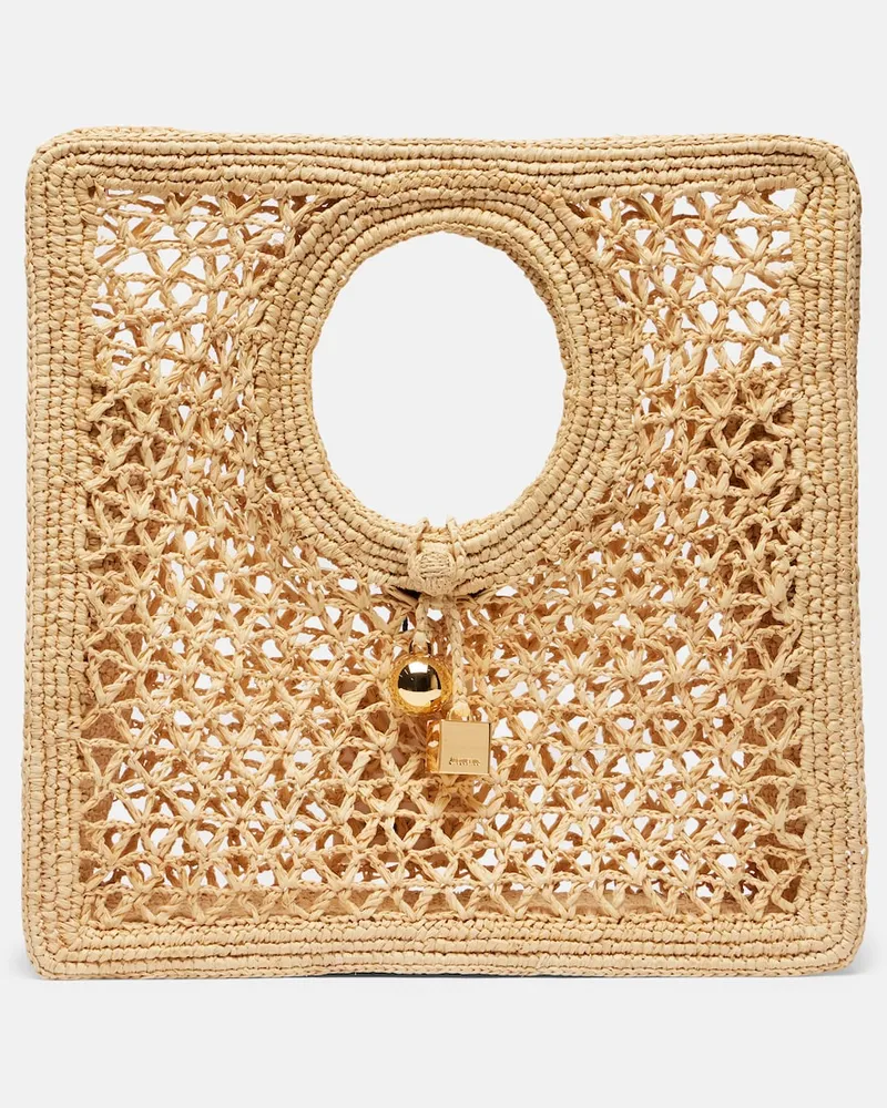 Jacquemus Tote Bag Spiaggia Small aus Raffiabast Beige