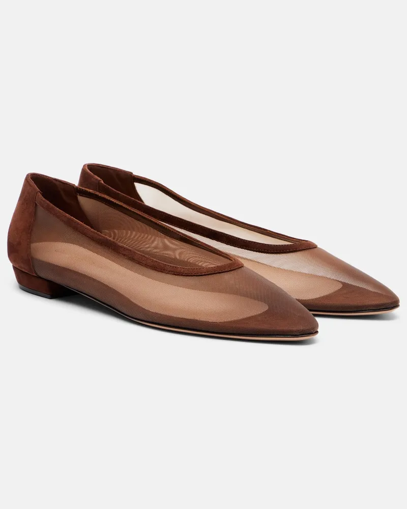 Gianvito Rossi Ballerinas Amelia aus Organza mit Veloursleder Braun