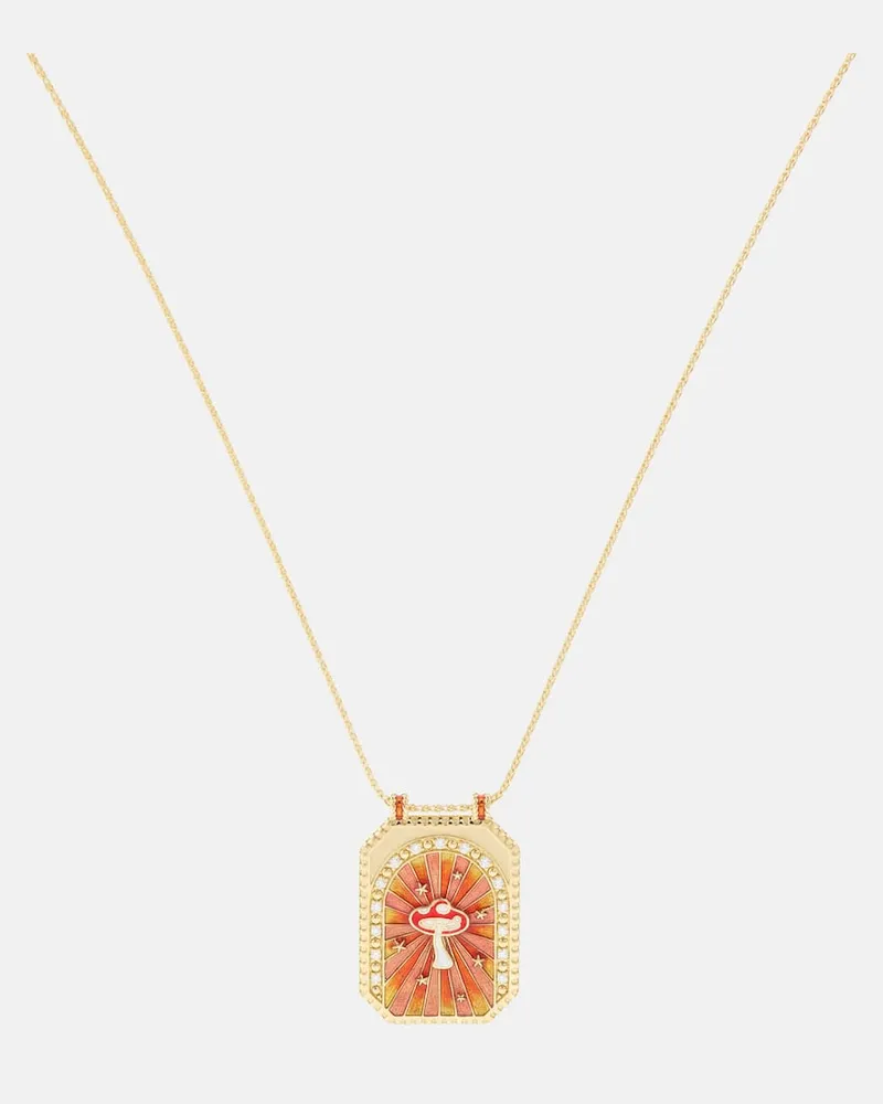 Marie Lichtenberg Halskette Mushroom Scapular aus 18kt Gelbgold mit Emaille und Diamanten Gold