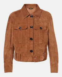 Tom Ford Cropped-Jacke aus Veloursleder Braun