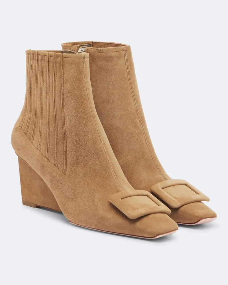 Roger Vivier Ankle Boots Belle Vivier aus Veloursleder Beige