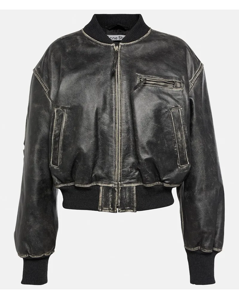 Acne Studios Cropped-Bomberjacke aus Leder Grau