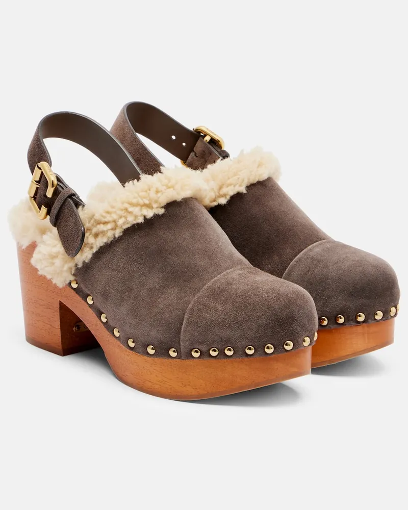 Chloé Chloé Clogs Jeannette mit Shearling Braun