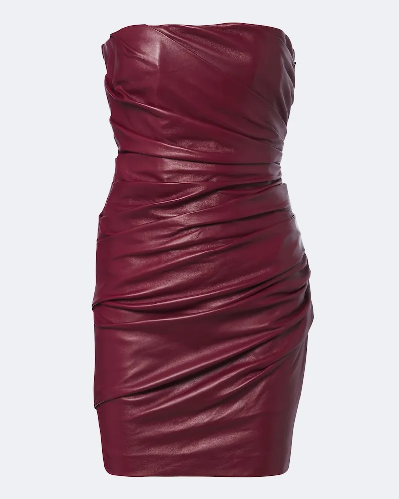 Alex Perry Bustier-Kleid aus Leder Burgunderrot