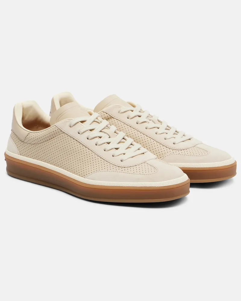Loro Piana Sneakers Tennis aus Leder mit Veloursleder Beige