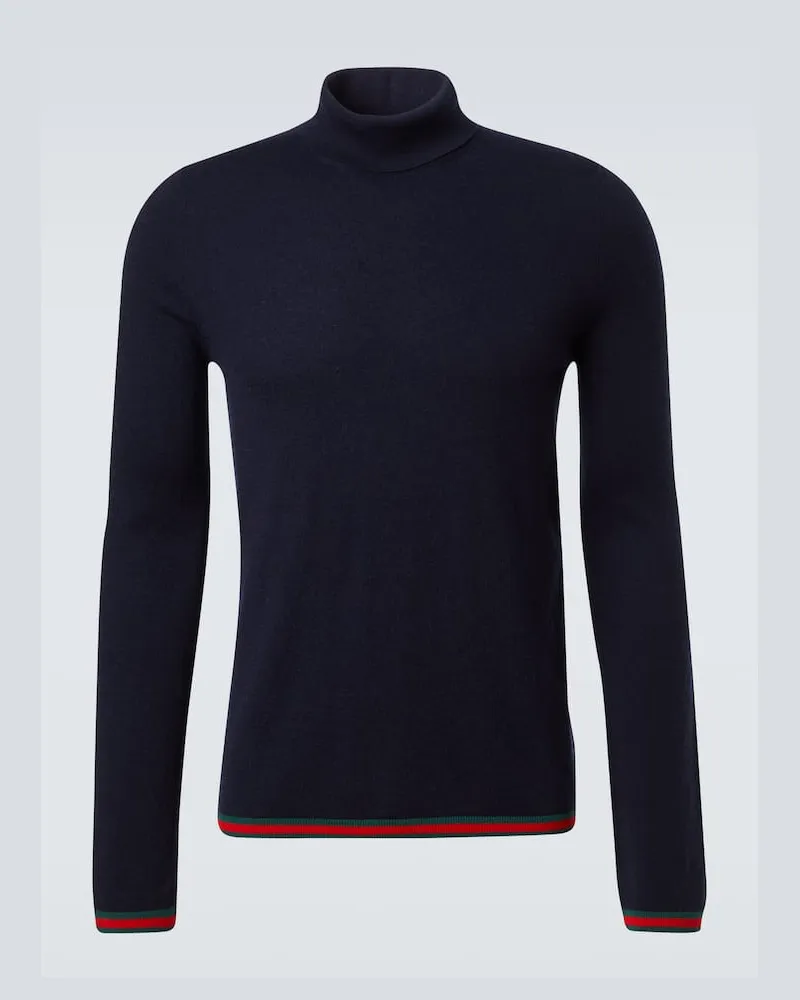 Gucci Pullover Web Stripe aus Kaschmir Blau