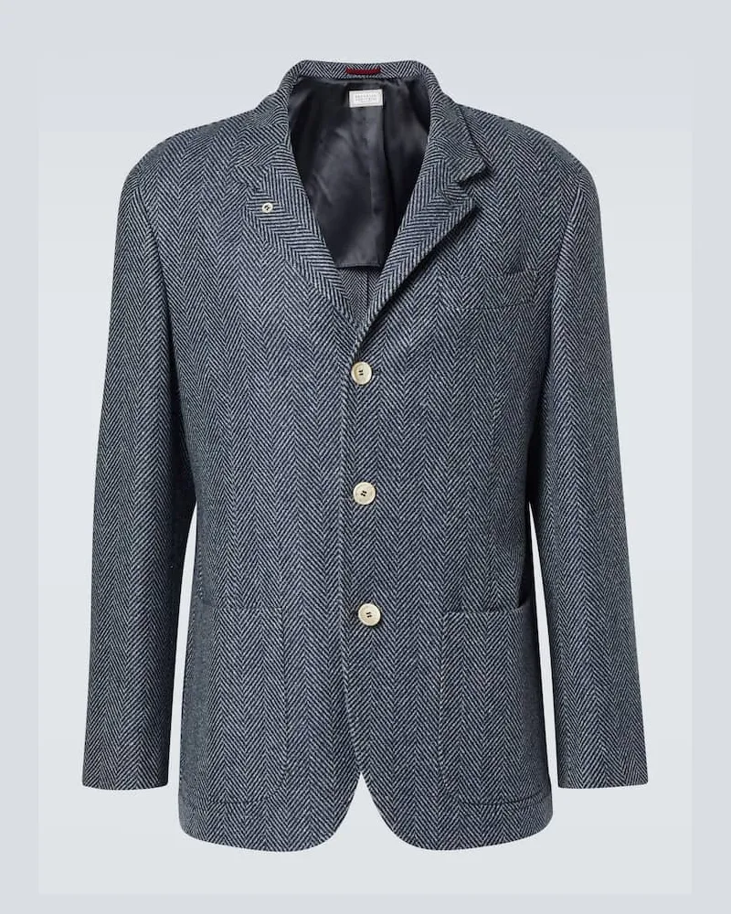 Brunello Cucinelli Blazer aus Wolle, Seide und Kaschmir Blau