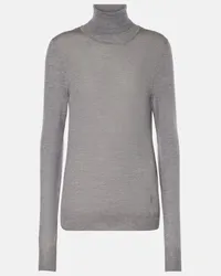 Saint Laurent Bestickter Rollkragenpullover aus Wolle Grau