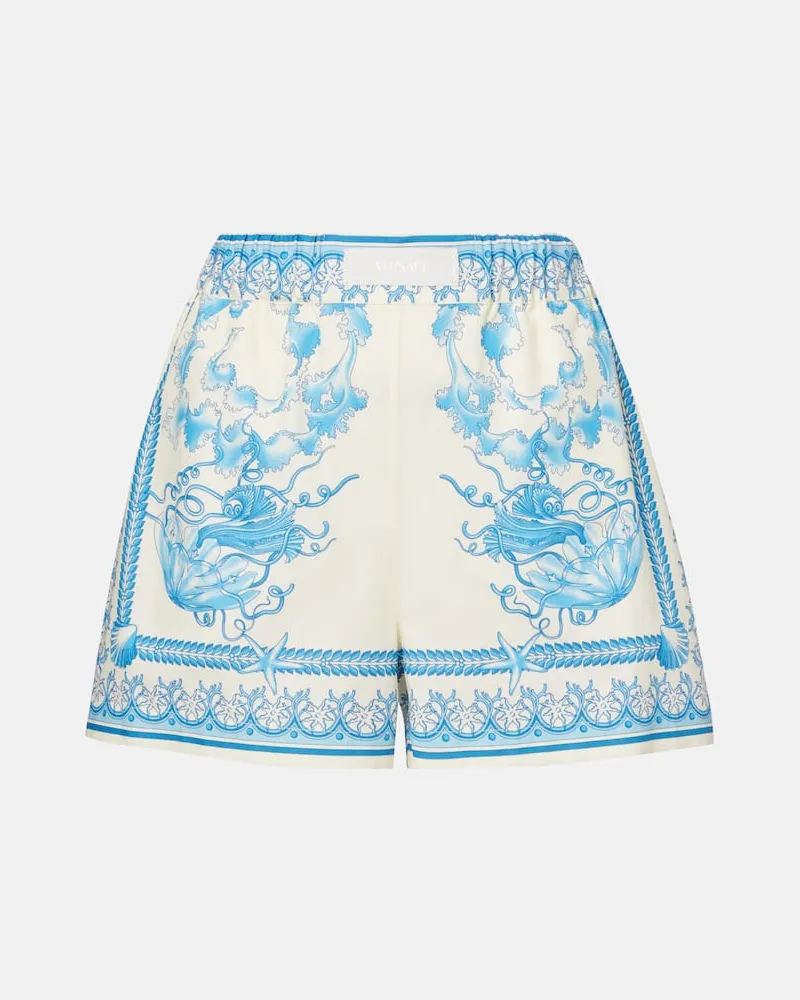 Versace Shorts Underwater Barocco aus Baumwollpopeline Weiß