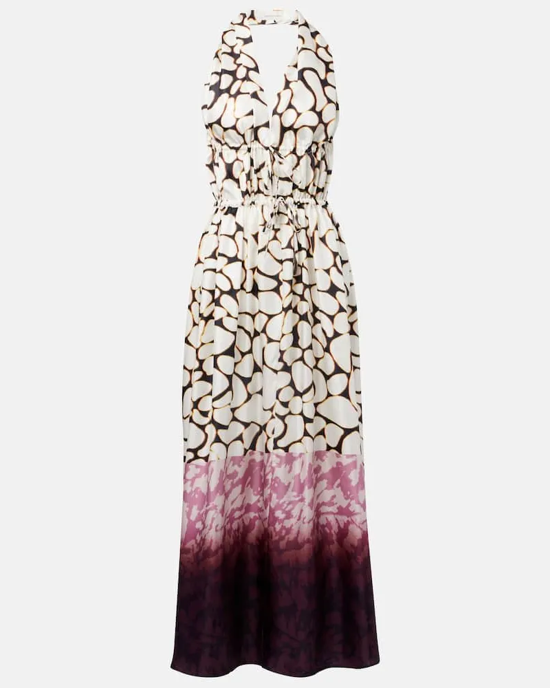 Dries van Noten Bedrucktes Maxikleid aus Seiden-Twill Weiß