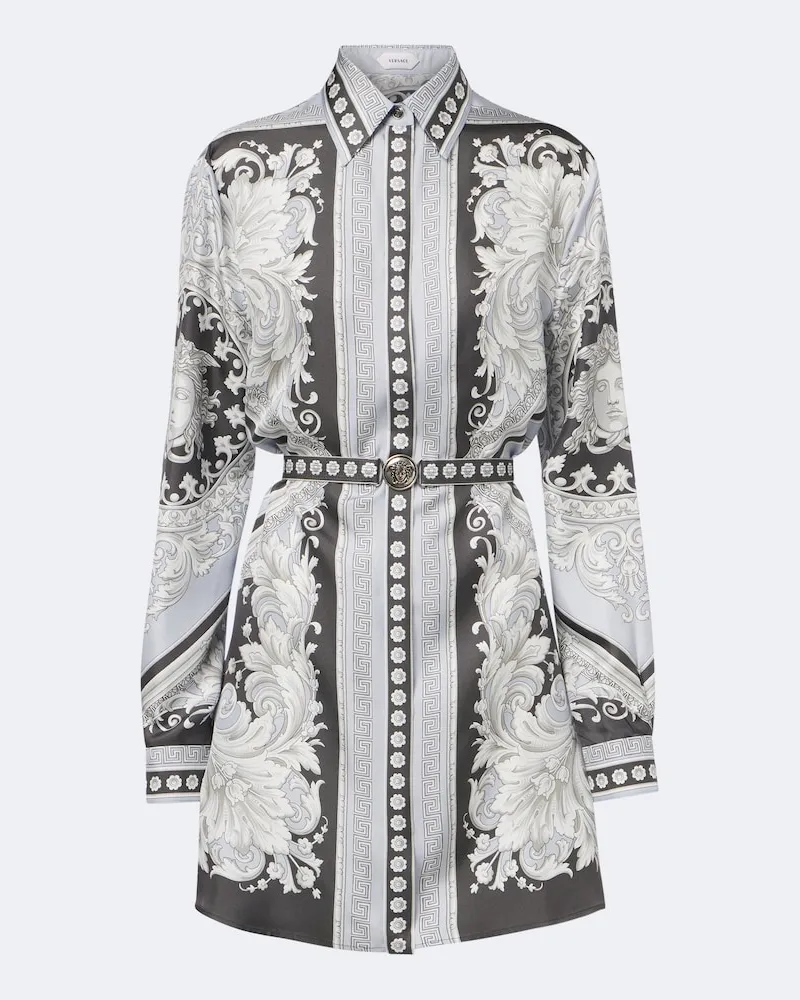 Versace Hemdblusenkleid Barocco aus Seiden-Twill Blau