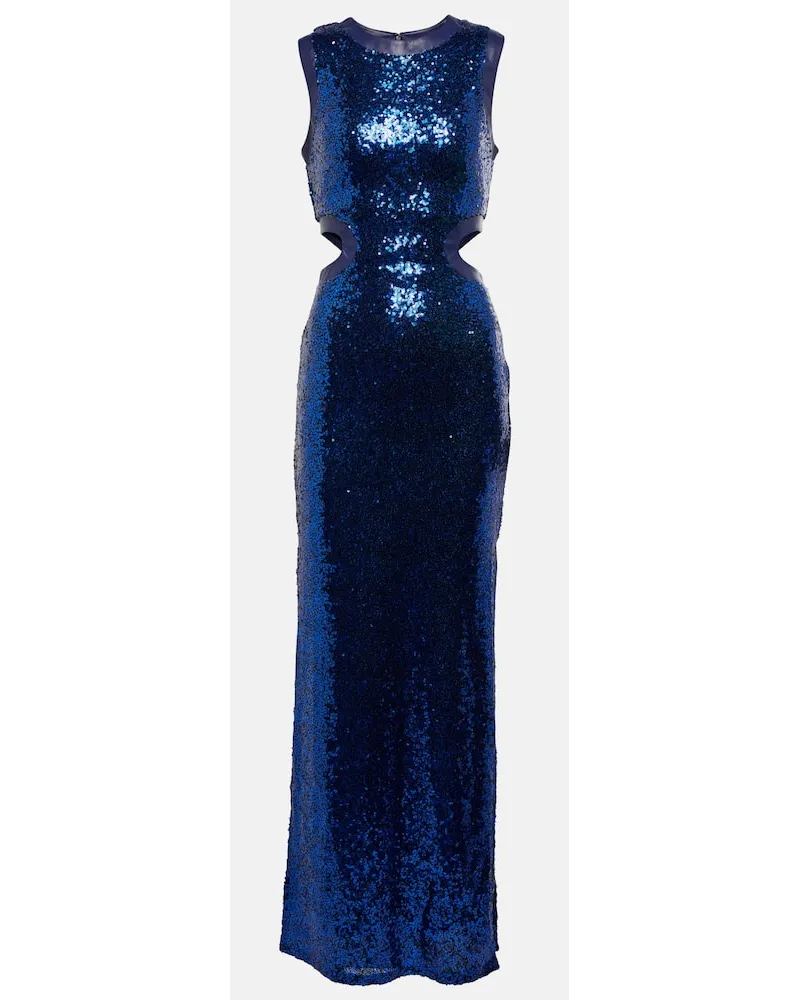 STAUD Maxikleid mit Pailletten und Cut-outs Blau