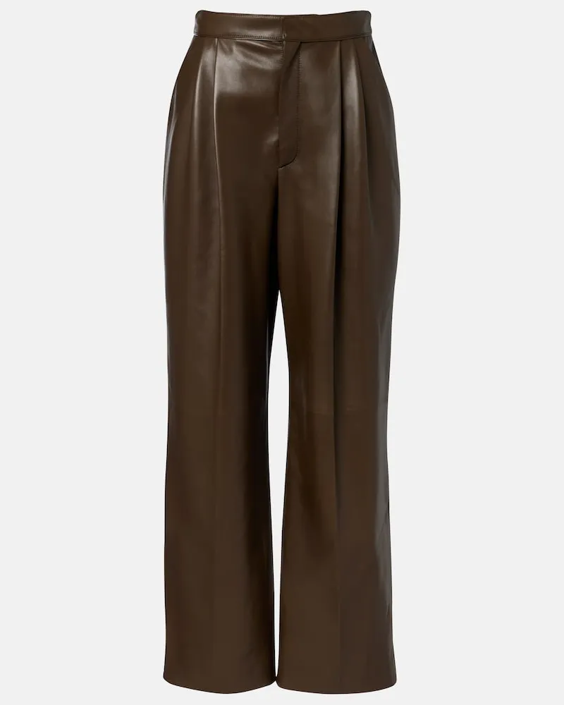 Bottega Veneta Gerade Mid-Rise-Hose aus Leder Grün