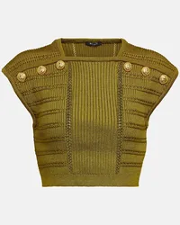 Balmain Verziertes Cropped-Top aus Strick Gruen