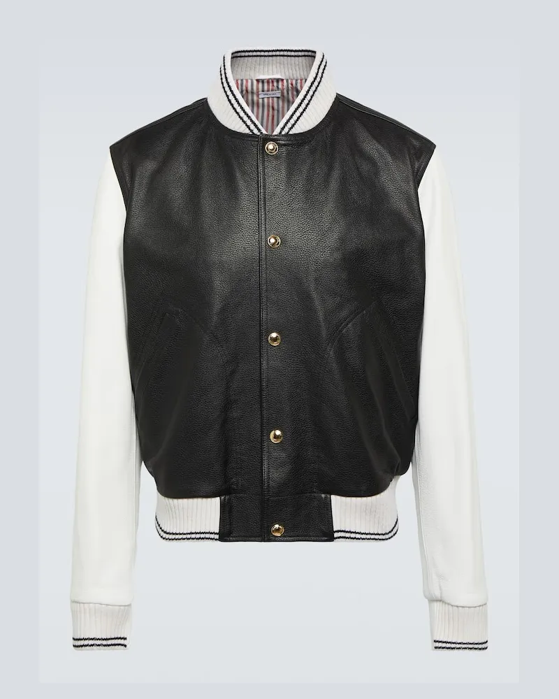 Thom Browne Collegejacke aus Leder Schwarz