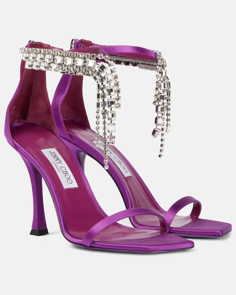Jimmy Choo Sandalen Verity 100 aus Satin mit Kristallen Lila