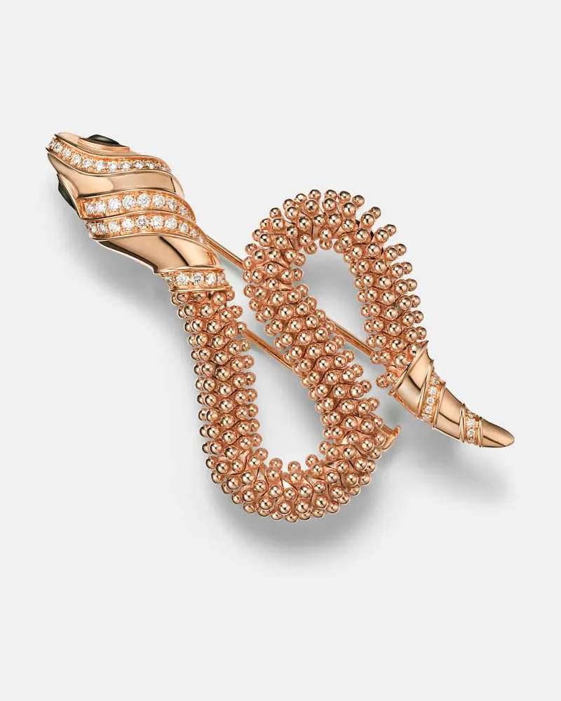 Bulgari Brosche Serpenti aus 18kt Roségold mit Diamanten und Onyx Gold