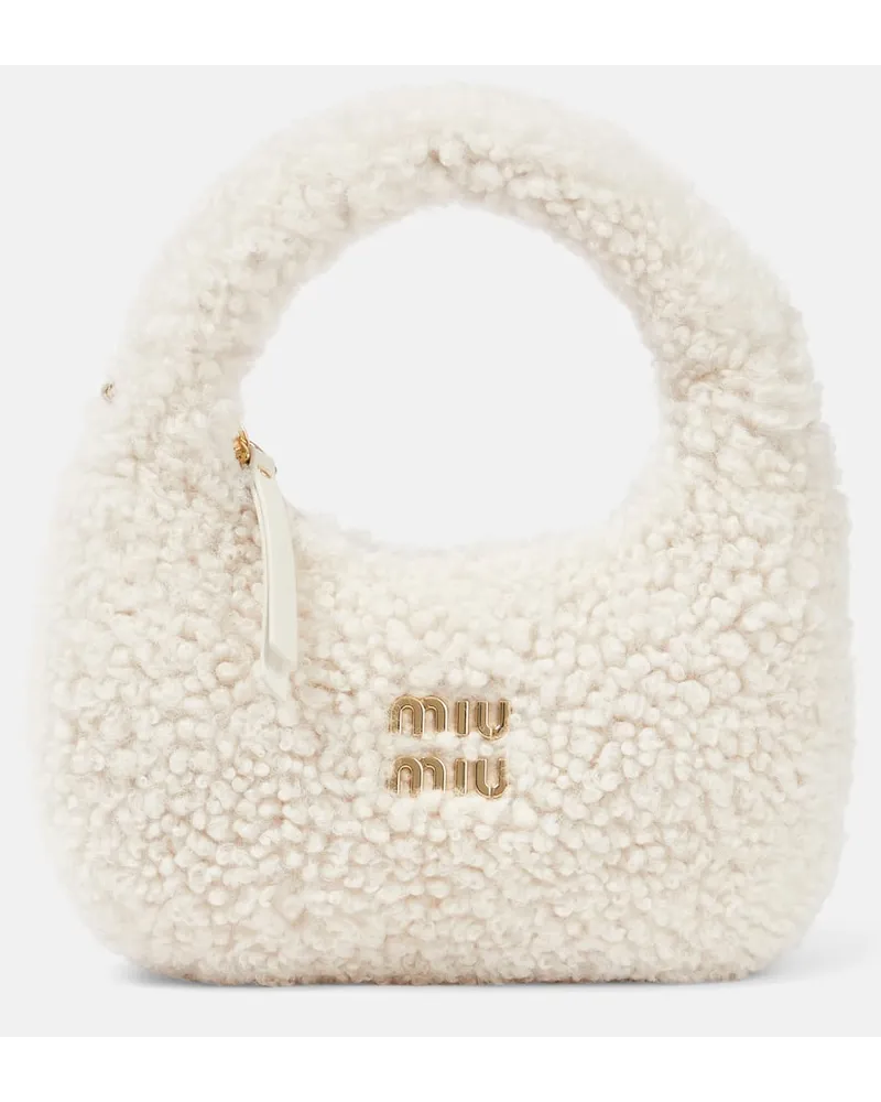 Miu Miu Tote Wander aus Shearling Weiss